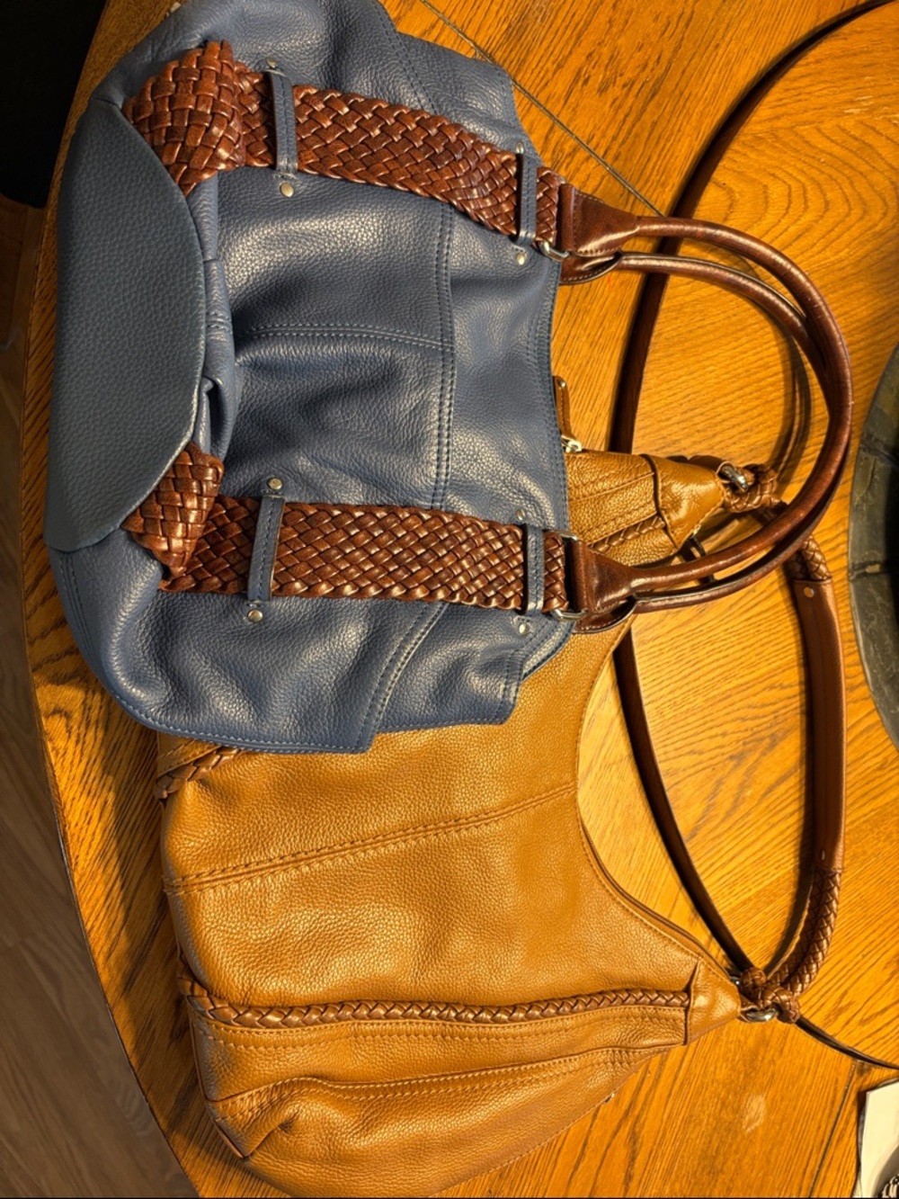 Blue and Brown Woven-Accent Shoulder Bag bags- Tignanello